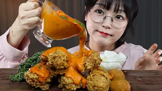 ASMR | SUB | FRIED CHICKEN with ROSE SAUCE | COOKING & MUKBANG | EATING SOUNDS