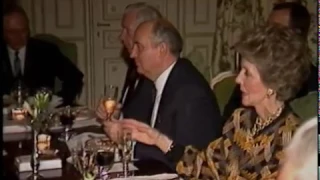 President Reagan during a Dinner for Mikhail Gorbachev during the Geneva Summit on November 20, 1985