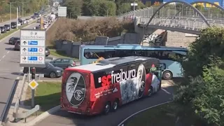 SC Freiburg and Borussia Mönchengladbach bus arrived at Europa Park Stadion 2022