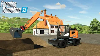 Farming Simulator 22 - HITACHI ZAXIS 145W ROTOTILT Excavator Digs a Pit At A House Construction Site