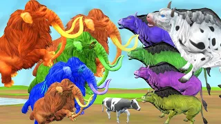 10 Zombie Bulls Vs 10 Zombie Mammoths Fight for Cow Cartoon Saved By Mammoth Elephant Epic Battle