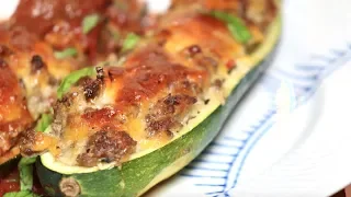 Stuffed Zucchini Boats w. Ground Beef / Ultimate Beef Stuffed Summer Squash Boats - Recipe # 91