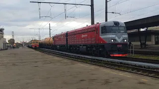 Locomotive 2M62UM-0096 with freight train near from station Jumprava.