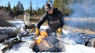 The BEST "Open Fire" Catch and Cook! Fly Fishing Edition. How to light a fire with a single match!