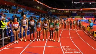 Women's 3000m Final.  World Athletics Indoor Championships.  Štark Arena, Belgrade, Serbia.  3/18/22