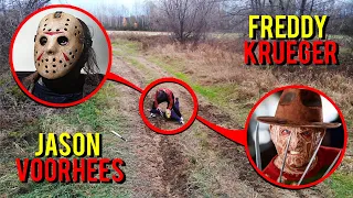 DRONE CATCHES JASON VOORHEES AND FREDDY KRUEGER AT HAUNTED BARN!! (SCARY)