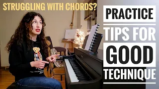 Playing chords on the Piano. Practice tips for simultaneous finger strokes.