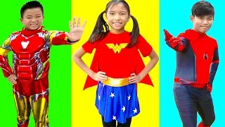 Wendy Pretend Play Dresses Like Superhero with Super Powers