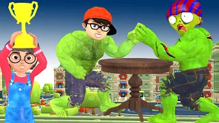 Whose Hand Is Stronger ? Nickhulk vs Giant Zombie and Miss T, Hello neighbor - Scary Teacher 3D