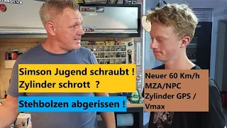 Neuer Simson NPC / MZA Zylinder 60 Km/h. Vmax GPS Messung ! Stehbolzen abgerissen! Zylinder schrott?