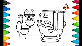 How to draw a bathroom for kids/ children/ Як намалювати ванну кімнату для дітей/ Tractor Drawing