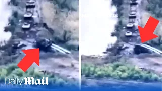 Dramatic moment: Russian tank falls off narrow bridge and 20 more tanks destroyed by Ukrainian mines