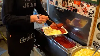 Popular German Food | Currywurst with potato salad | Imbiss bei Schorsch | Eating in Hamburg