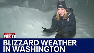 Blizzard-like conditions in Western Washington mountain passes