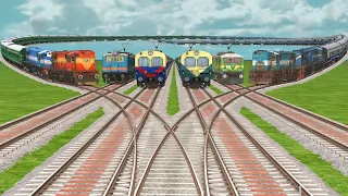 6 TRAINS CROSSING AT BUMPY RISKY BRANCHED RAILROAD TRACKS | Train Sim World 2 | Train Game Video