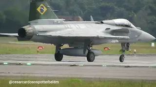 Caça Gripen FAB 4100 Saab f-39 da força aérea brasileira decolando da Base Aérea de Belém.