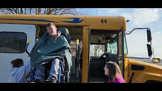 Sam getting home from school on the school bus 1.4.23, lift gets stuck! @onthatnote