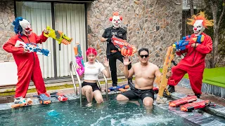 LTT Nerf Mod : Couple Warriors SEAL MARINES Use Nerf Guns Fight Evil Crime Group Mask Dr.Lee