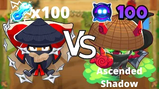 X100 Ultraboosted Grandmaster Ninja vs. Degree 100 Ninja Paragon (Ascended Shadow) (Bloons TD 6)