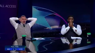 Jamie Carragher and Micah Richards’ reactions to the Sterling miss are unparalleled 🤣🤣🤣🤣