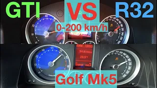 ACCELERATION BATTLE | VW Golf Mk5 GTI vs VW Golf Mk5 R32 | 147 vs 184 kW | FWD vs 4Motion