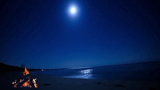 たき火　crackling campfire with gentle wave ambience relaxing night  2 h 作業用BGM 海岸で焚火と波２時間　勉強　読書　瞑想　睡眠