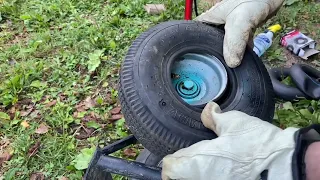 How to get hand truck / dolly tire on to rim - inner tube replacement step