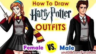 How to Draw Harry Potter Hogwarts Outfits - Girl and Boy | Fun2draw (How to Draw Clothes)