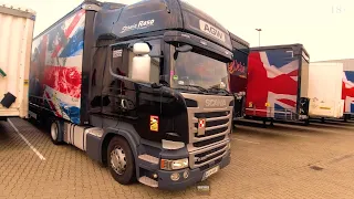 POV Driving Scania r450 2 drivers Eurotunnel UK to France Nikotimer inside cabine