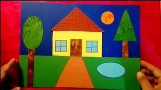 How to make scenery of House using geometrical shapes for kids - Step by step