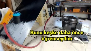 Sadece tükenmez kalem kullanarak boya tabancası yaptı,kompresör olarak buzdolap kompresörü kullandı