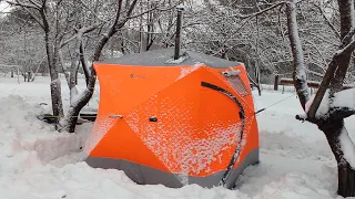 Мобильная баня зимой. Отличная зимняя палатка.