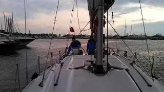 Sailing at sunset,  Azuree 33 sailboat