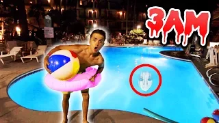 DO NOT JUMP INTO A POOL AT 3AM! (Scary 3AM CHALLENGE) *coolest security ever*