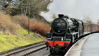 Semifast steam on the Worth Valley: BR Black 5 Steam Locomotive 45212 on a speedy near-full line run