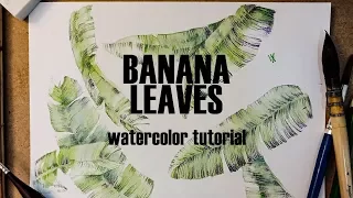 Banana tropical Leaves | Watercolor painting pattern tutorial