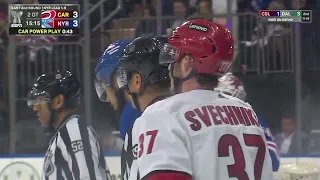 Igor Shesterkin wants to go after Svechnikov after the save on Aho in 2 nd OT (7 apr 2024)