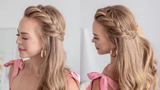 CUTE FRENCH BRAID HAIRSTYLE | Half Updo for Medium Long Hair