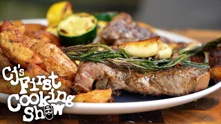 Griddled Ribeye and Roast Potatoes in the Air Fryer? | CJ's First Cooking Show | Blackstone Griddles