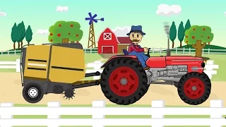 Farmer Farm Working and Rolling Straw - Colorful animated tractors for kids