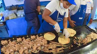 Street food from Greece. Fast Preparation of Pita Gyros with Lamb, Pork and Chicken. Italian Event