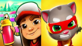 Talking Tom Hero Dash Super Angela VS Subway Surfers Bali Jake Dark Outfit Gameplay