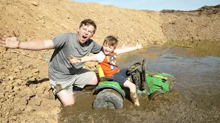 Saving our tractor from deep mud and dirt | Tractors for kids