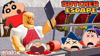 Shinchan and friends got trapped in evil butcher shop 😱 | Roblox scary butcher obby | funny game 😂