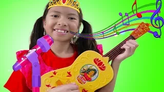 Wendy Pretend Play w/ Guitar Toy as Disney Princess Elena & Sings Nursery Rhymes Kids Songs