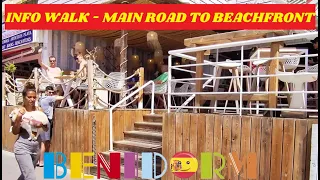 BENIDORM INFO WALK☀️💬📢Hotel Riudor to Bulldog Beach!🌴🏨🇪🇦🍻🛍️Bars, Beers & XXX Shopping! #benidorm