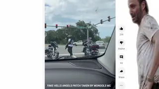 Mongols MC member Catches A Fake Hells Angels Patch Wearer And Takes It!