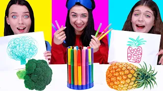 ASMR Draw and Eat Food Challenge By LiLiBu #2