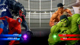 Venom & SpiderMan Vs Ryu & Hulk (Very Hard) 4k UHD Marvel vs Capcon