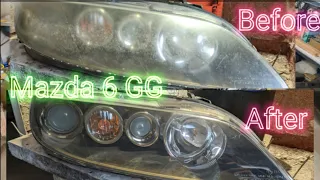 Mazda 6 GG полировка фар замена линз Hella 3R F1+ D2S Philips 85122XV